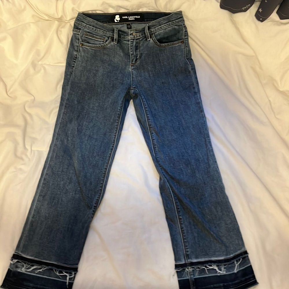 Karl lagerfeld jeans with the ribbed jean bottoms.